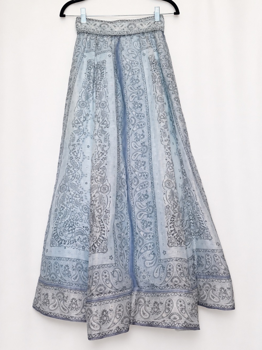 Zimmermann Matchmaker Gathered Linen Silk Midi Skirt Blue Bandana Size 1 (US 6)